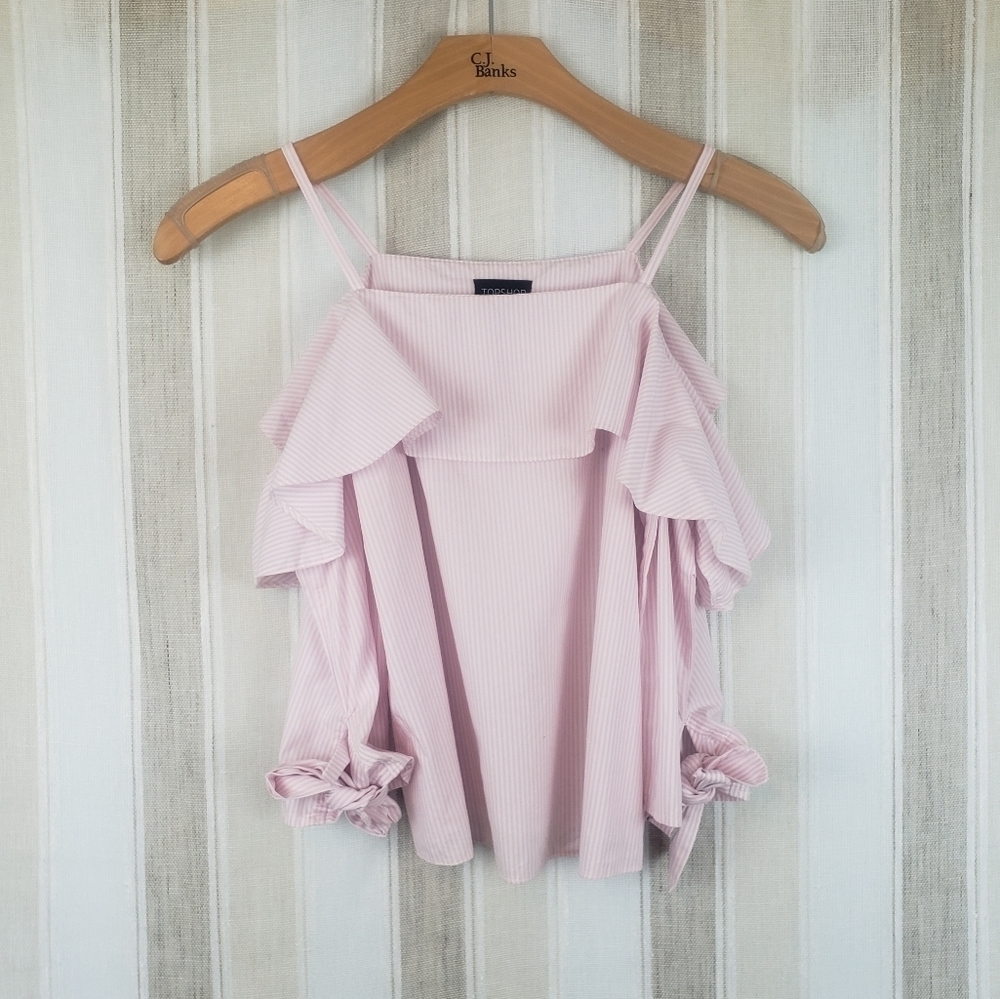 Topshop‎ Pinstripe Cold Shoulder Top Pink Size 4